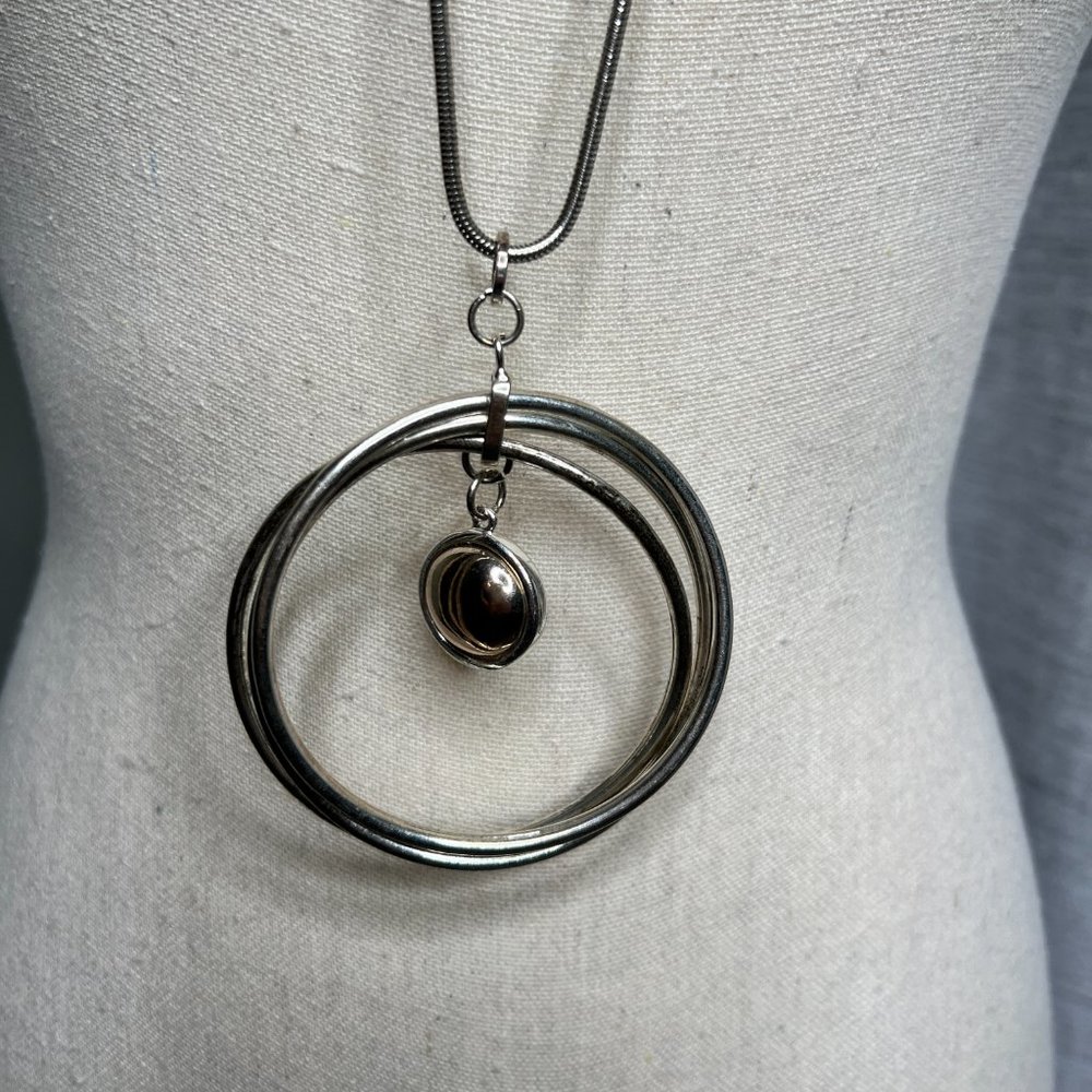 Long Silver Gold Large Circle Pendant Necklace